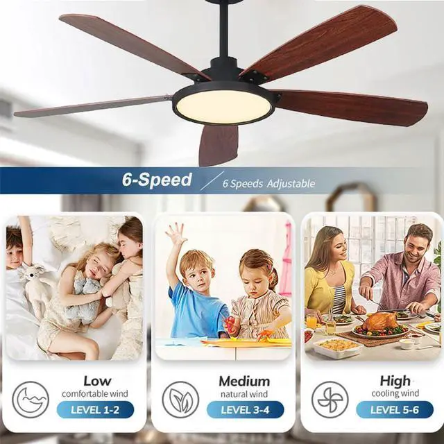 Alt view image 3 of 7 - Modern Ceiling Fan with Lights, 32 inch Dimmable LED Ceiling Fan with Lights and Remote, Reversible DC Motor, 6 Speed, Mute Ceiling Fan for Living Room Bedroom Farmhouse Patio