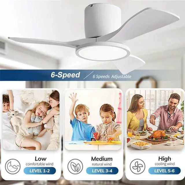 Alt view image 4 of 7 - 36 inch Ceiling Fan with Lights and Remote Small Flush Mount Indoor Ceiling Fans 6 Speed 3 Color Reversible Low Profile Ceiling Fans for Patio,Living Room,Indoor Office