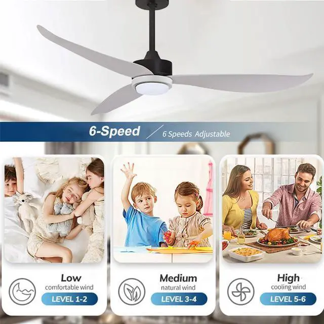 Alt view image 3 of 7 - 46 inch Large air Volume Ceiling Fan with Lights, Modern LED Ceiling Fan with Light and Remote, 6 Speed, 3 Color Dimmable, Reversible, Industrial Ceiling Fan for Bedroom Kitchen Living Room
