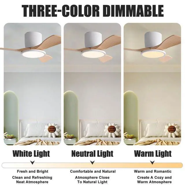 Alt view image 3 of 7 - 36 inch Ceiling Fan with Lights and Remote Small Flush Mount Indoor Ceiling Fans 6 Speed 3 Color Reversible Low Profile Ceiling Fans for Patio,Living Room,Indoor Office