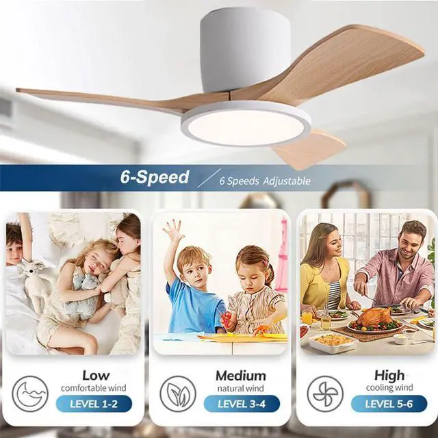 Alt view image 4 of 7 - 36 inch Ceiling Fan with Lights and Remote Small Flush Mount Indoor Ceiling Fans 6 Speed 3 Color Reversible Low Profile Ceiling Fans for Patio,Living Room,Indoor Office
