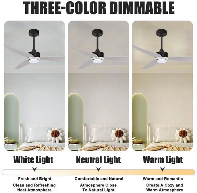 Alt view image 5 of 7 - 46 inch Large air Volume Ceiling Fan with Lights, Modern LED Ceiling Fan with Light and Remote, 6 Speed, 3 Color Dimmable, Reversible, Industrial Ceiling Fan for Bedroom Kitchen Living Room