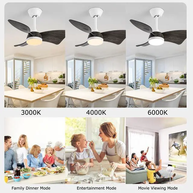 Alt view image 4 of 7 - 38 inch Ceiling Fan with Lights Modern Ceiling Fan with Light and Remote 6 Speed, 3 CCT, Reversible Small Ceiling Fan with Light for Bedroom Living Room Kids Room Small Space