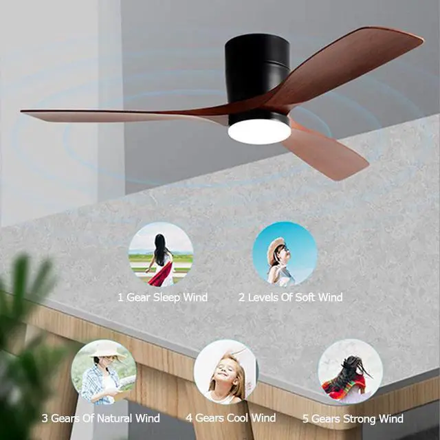 Alt view image 3 of 7 - Ceiling-Mounted Ceiling Fan with Lights 42 Inch Imitation Wood Ceiling Fan Light 5 Speed 3 Color with Remote Bedroom Ceiling Fan LED Modern Smart Ceiling Fan with Light