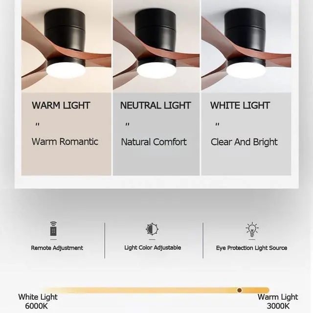 Alt view image 4 of 7 - Ceiling-Mounted Ceiling Fan with Lights 42 Inch Imitation Wood Ceiling Fan Light 5 Speed 3 Color with Remote Bedroom Ceiling Fan LED Modern Smart Ceiling Fan with Light