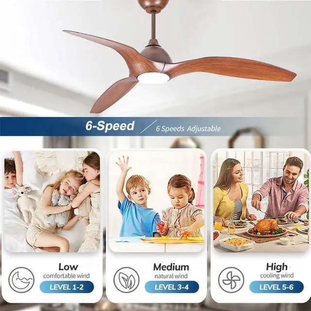 Alt view image 4 of 7 - 52 inch Retro Ceiling Fans with Lights, Modern Ceiling Fans with Lights and Remote, 6 Speed, Reversible, 3 Color Dimmable, Indoor Outdoor Ceiling Fan for Patio Bedroom Living Room Kitchen