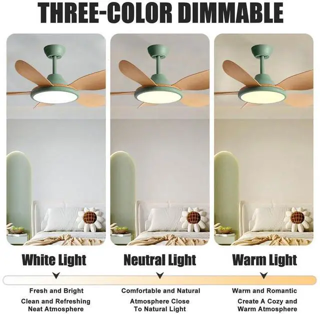 Alt view image 5 of 7 - 42 inch Ceiling Fan with Lights Modern Ceiling Fan With Lights and Remote, 3CCT 6-Speeds Quiet DC Moto, Indoor Low Profile Ceiling Fan for Living Room,Indoor/Outdoor Use