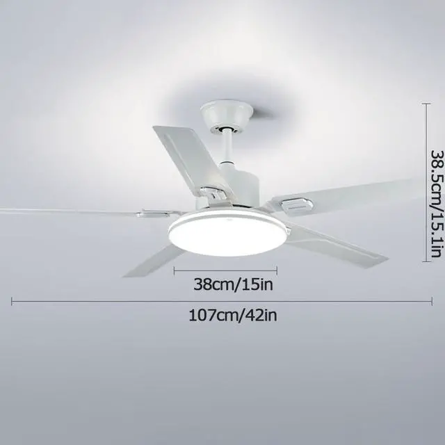 Alt view image 4 of 4 - Ceiling Fans with Lights and Remote 42 Inch Smart Ceiling Fan with Light 3 Color Dimmable Low Profile Ceiling Fan with Light Outdoor Ceiling Fans for Patios with Light