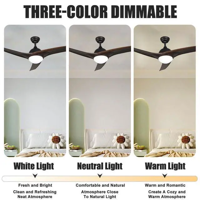 Alt view image 5 of 7 - 42 inch LED Ceiling Fan with Lights Modern Ceiling Fan with Lights and Remote, Reversible, 3CCT, 6 Speeds, Noiseless, Smart Ceiling Fans for Bedroom, Living Room