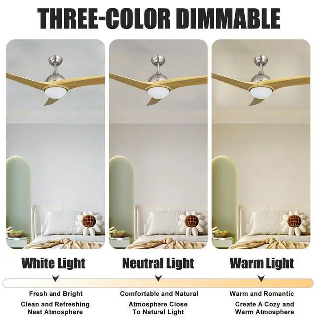 Alt view image 5 of 7 - 42 inch LED Ceiling Fan with Lights Modern Ceiling Fan with Lights and Remote, Reversible, 3CCT, 6 Speeds, Noiseless, Smart Ceiling Fans for Bedroom, Living Room