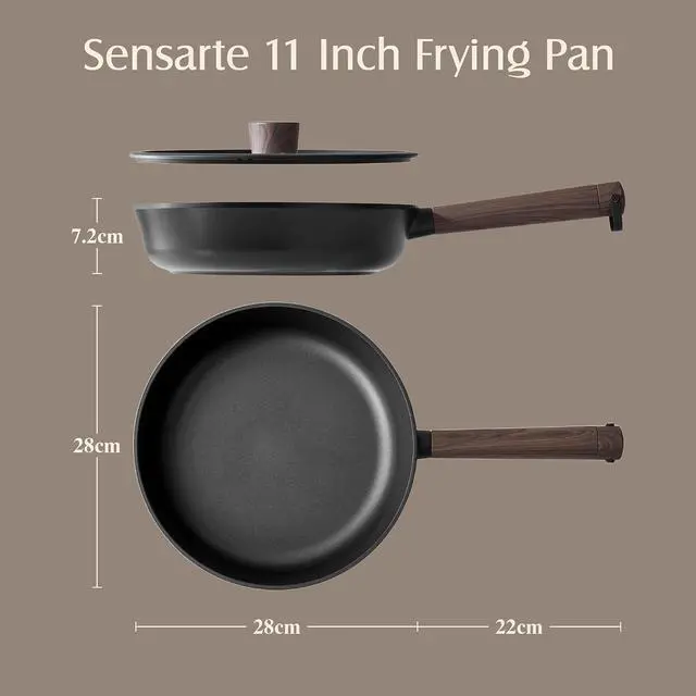 Alt view image 2 of 7 - 11" Non Stick Frying Pans Skillet with Lid, PFOA/PFOS Free | Non Toxic Healthy Chef's Pan for Eggs, Works as Small Wok for Cooking, Kitchen & Home Essentials, Induction Compatible, Black