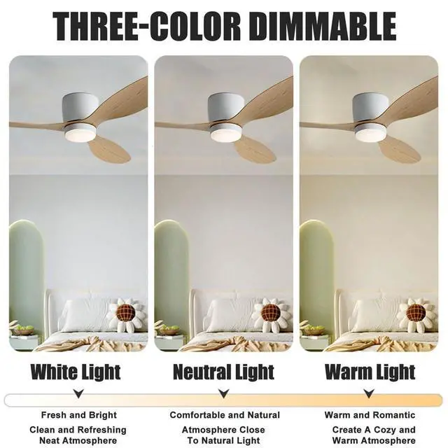 Alt view image 4 of 7 - Low Profile Ceiling Fans with Lights 36 inch Flush Mount Ceiling Fan with Lights and Remote, 3CCT Dimmable, 6 Speed, Reversible Modern Ceiling Fans with Light for Bedroom Living Room