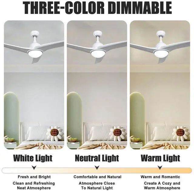 Alt view image 5 of 7 - 42 inch LED Ceiling Fan with Lights Modern Ceiling Fan with Lights and Remote, Reversible, 3CCT, 6 Speeds, Noiseless, Smart Ceiling Fans for Bedroom, Living Room