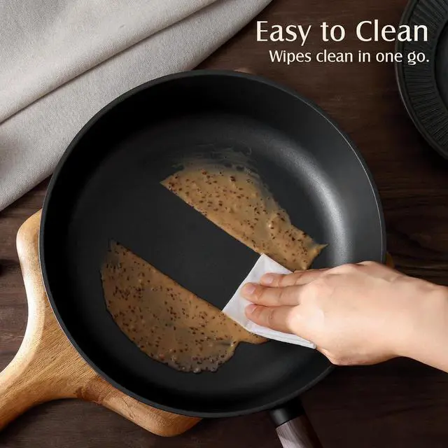 Alt view image 4 of 7 - 10" Non Stick Frying Pans Skillet with Lid, PFOA/PFOS Free | Non Toxic Healthy Chef's Pan for Eggs, Works as Small Wok for Cooking, Kitchen & Home Essentials, Induction Compatible, Black