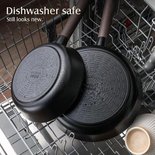 Alt view image 5 of 7 - 10" Non Stick Frying Pans Skillet with Lid, PFOA/PFOS Free | Non Toxic Healthy Chef's Pan for Eggs, Works as Small Wok for Cooking, Kitchen & Home Essentials, Induction Compatible, Black