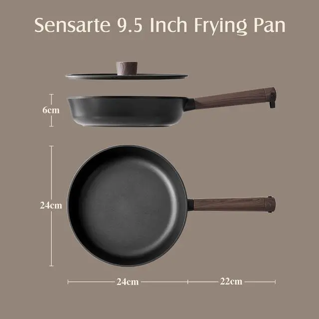 Alt view image 2 of 7 - 9.5" Non Stick Frying Pans Skillet with Lid, PFOA/PFOS Free | Non Toxic Healthy Chef's Pan for Eggs, Works as Small Wok for Cooking, Kitchen & Home Essentials, Induction Compatible, Black