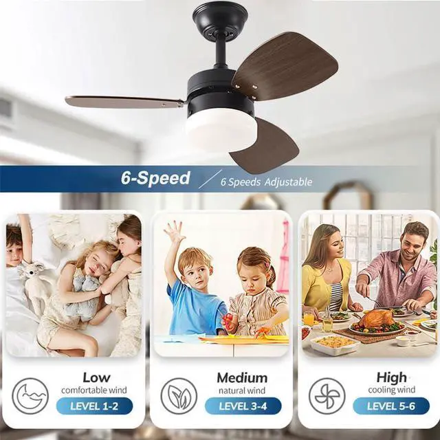 Alt view image 4 of 7 - 30 inch Ceiling Fan with Lights Ceiling Fans with Lights Remote 3 Speed 3 Color Noiseless Indoor Ceiling Fans 3-Blade Ceiling-Mounted Ceiling Fans for Bedroom Living Room Kids Room