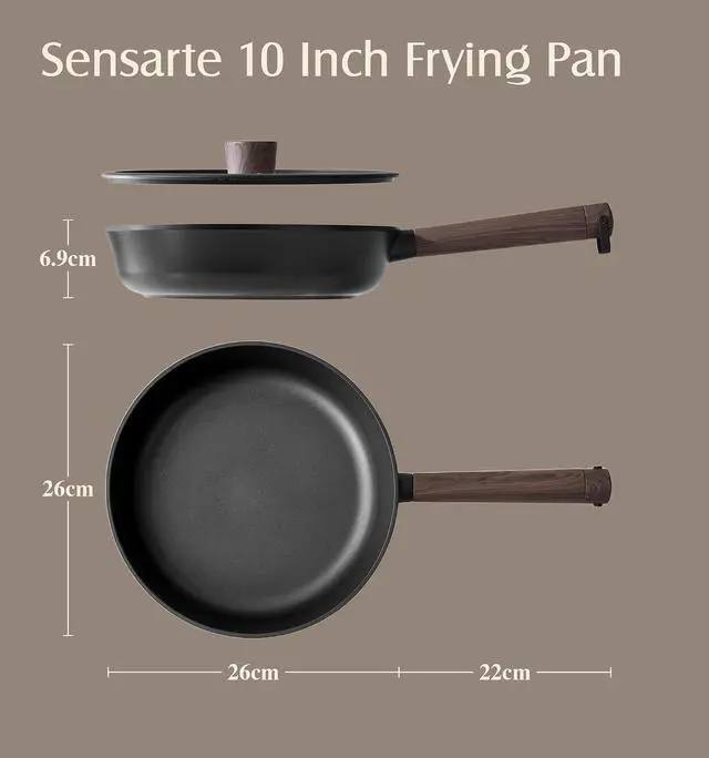 Alt view image 2 of 7 - 10" Non Stick Frying Pans Skillet with Lid, PFOA/PFOS Free | Non Toxic Healthy Chef's Pan for Eggs, Works as Small Wok for Cooking, Kitchen & Home Essentials, Induction Compatible, Black