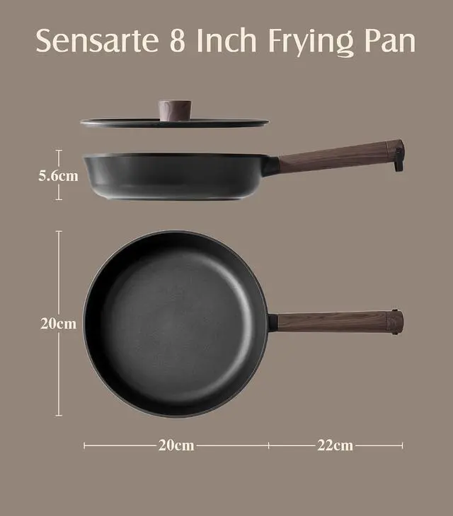 Alt view image 2 of 7 - 8" Non Stick Frying Pans Skillet with Lid, PFOA/PFOS Free | Non Toxic Healthy Chef's Pan for Eggs, Works as Small Wok for Cooking, Kitchen & Home Essentials, Induction Compatible, Black