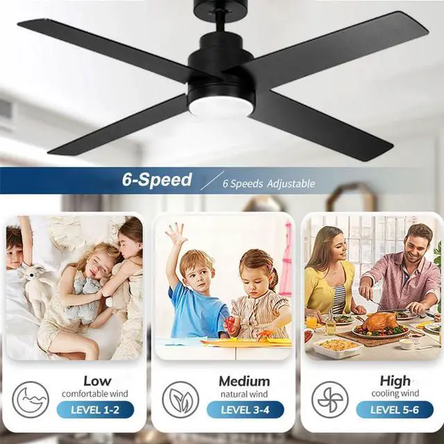 Alt view image 5 of 7 - 52 inch Large Air Volume Ceiling Fans with Lights, Ceiling Fan With Lights and Remote, Reversible Quiet DC Motor, 3CCT, 6 Speed, Black Ceiling Fan for Bedroom Living Room Indoor/Outdoor