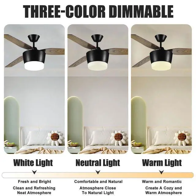 Alt view image 4 of 7 - American Ceiling Fan with Lights, 52 inch Ceiling Fan with Lights and Remote, Reversible, 6 Speed, 3 Color, Smart Ceiling Fans for Farmhouse Living Room Bedroom Indoor