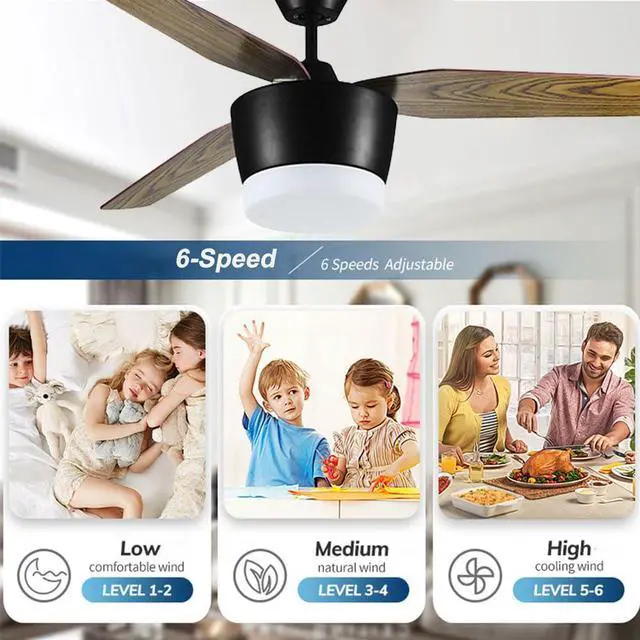 Alt view image 5 of 7 - American Ceiling Fan with Lights, 52 inch Ceiling Fan with Lights and Remote, Reversible, 6 Speed, 3 Color, Smart Ceiling Fans for Farmhouse Living Room Bedroom Indoor