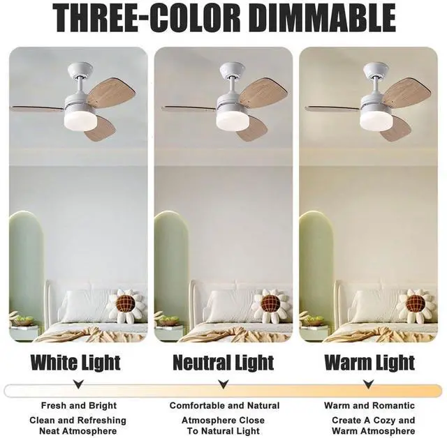 Alt view image 3 of 7 - 30 inch Ceiling Fan with Lights Ceiling Fans with Lights Remote 3 Speed 3 Color Noiseless Indoor Ceiling Fans 3-Blade Ceiling-Mounted Ceiling Fans for Bedroom Living Room Kids Room