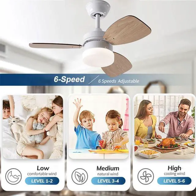 Alt view image 4 of 7 - 30 inch Ceiling Fan with Lights Ceiling Fans with Lights Remote 3 Speed 3 Color Noiseless Indoor Ceiling Fans 3-Blade Ceiling-Mounted Ceiling Fans for Bedroom Living Room Kids Room