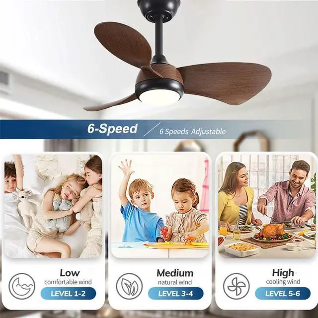 Alt view image 3 of 7 - Ceiling Fans with Lights 30" Ceiling Fans with Lights and Remote, 3CCT, 6 Speeds, Reversible DC Motor, Noiseless, Small LED Ceiling Fans for Bedroom Living Room
