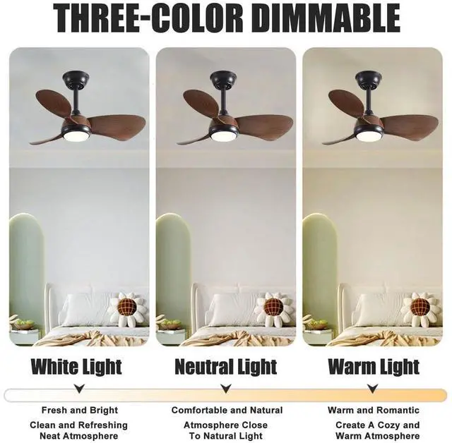 Alt view image 4 of 7 - Ceiling Fans with Lights 30" Ceiling Fans with Lights and Remote, 3CCT, 6 Speeds, Reversible DC Motor, Noiseless, Small LED Ceiling Fans for Bedroom Living Room
