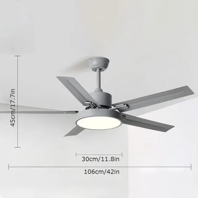 Alt view image 5 of 5 - 42 Inch Ceiling Fan with Lights and Remote Stainless Steel Indoor Ceiling Type Fan Light 3 Speed 3 Color Smart Ceiling Fan with Light Outdoor Ceiling Fans for Patios with Light