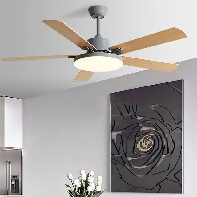 Alt view image 2 of 6 - Wood Ceiling Fan with Lights 42 Inch Ceiling Fans with Lights and Remote Mute Ceiling Fans with Lights for Bedroom Simple 5-Blade LED Fan Light 3 Speed 3 Color Dimmable Outdoor Ceiling Fans