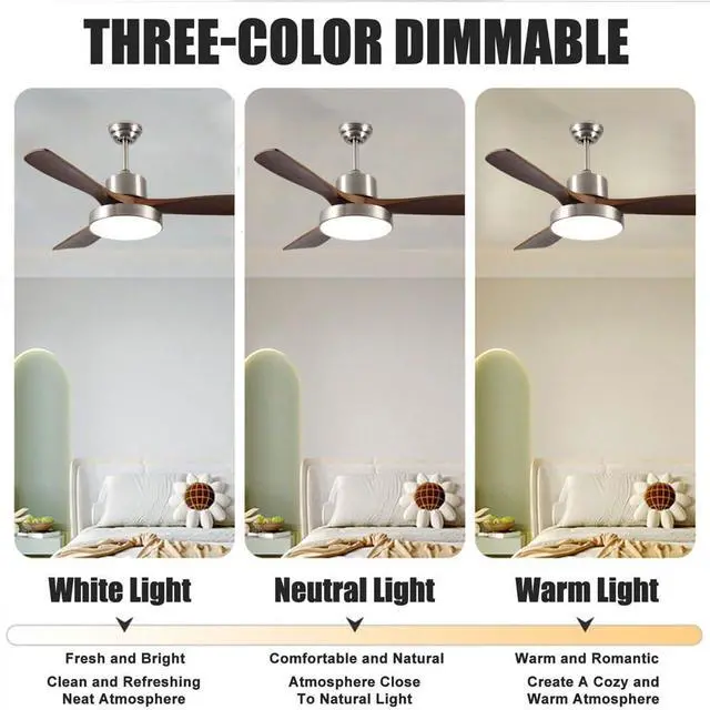 Alt view image 5 of 7 - Wood Ceiling Fan with Lights, 36 inch Ceiling Fan with Lights and Remote, Reversible DC Motor, 6 Speeds, 3CCT, Noiseless, Modern Ceiling Fan with Lights for Bedroom Living Room