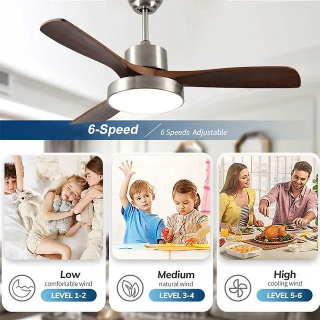 Alt view image 3 of 7 - Wood Ceiling Fan with Lights, 36 inch Ceiling Fan with Lights and Remote, Reversible DC Motor, 6 Speeds, 3CCT, Noiseless, Modern Ceiling Fan with Lights for Bedroom Living Room