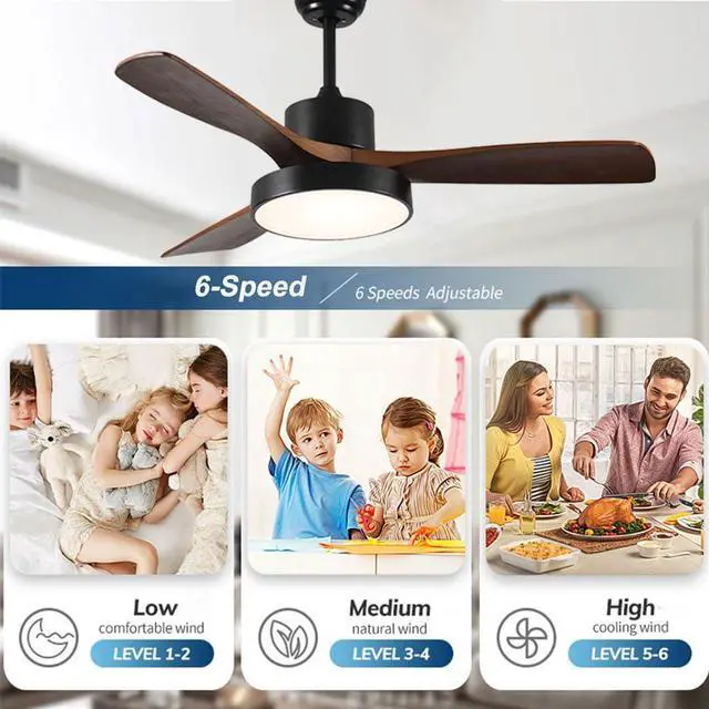 Alt view image 3 of 7 - Wood Ceiling Fan with Lights, 36 inch Ceiling Fan with Lights and Remote, Reversible DC Motor, 6 Speeds, 3CCT, Noiseless, Modern Ceiling Fan with Lights for Bedroom Living Room