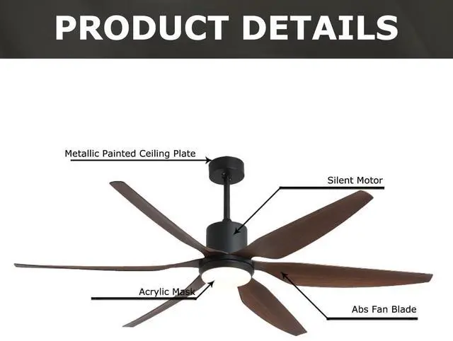 Alt view image 6 of 7 - 54 inch High wind power Ceiling Fan with Lights 5 Speed Adjustable DC motor ceiling fan with lights and remote 3 CCT LED Indoor Ceiling Fans for Bedroom Living Room Kids Room