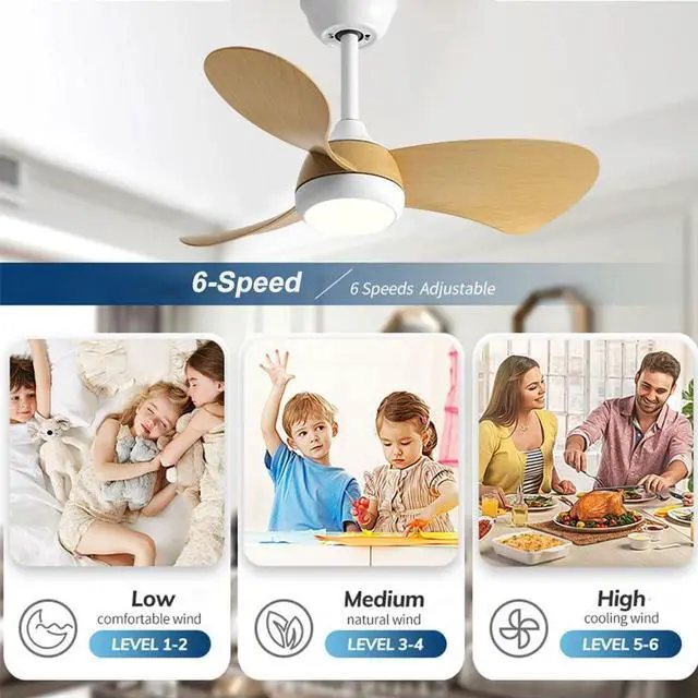 Alt view image 3 of 7 - Ceiling Fans with Lights 30" Ceiling Fans with Lights and Remote, 3CCT, 6 Speeds, Reversible DC Motor, Noiseless, Small LED Ceiling Fans for Bedroom Living Room