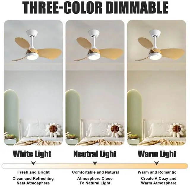 Alt view image 4 of 7 - Ceiling Fans with Lights 30" Ceiling Fans with Lights and Remote, 3CCT, 6 Speeds, Reversible DC Motor, Noiseless, Small LED Ceiling Fans for Bedroom Living Room