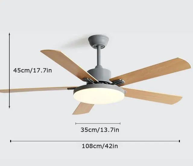 Alt view image 6 of 6 - Wood Ceiling Fan with Lights 42 Inch Ceiling Fans with Lights and Remote Mute Ceiling Fans with Lights for Bedroom Simple 5-Blade LED Fan Light 3 Speed 3 Color Dimmable Outdoor Ceiling Fans