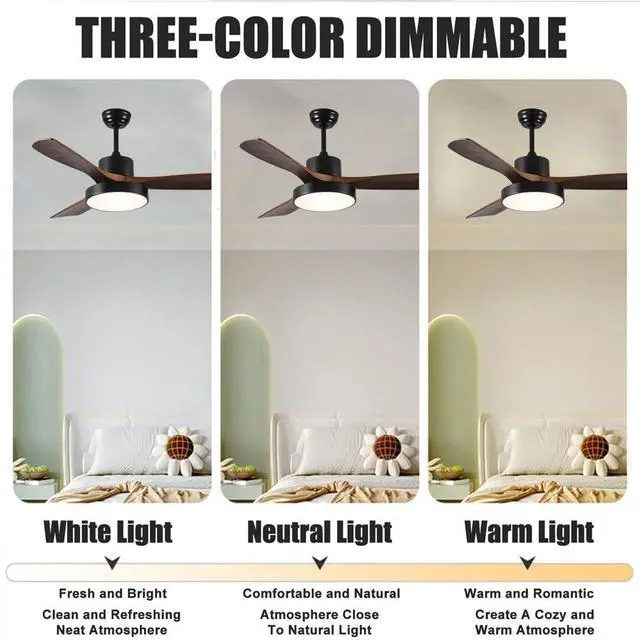 Alt view image 5 of 7 - Wood Ceiling Fan with Lights, 36 inch Ceiling Fan with Lights and Remote, Reversible DC Motor, 6 Speeds, 3CCT, Noiseless, Modern Ceiling Fan with Lights for Bedroom Living Room