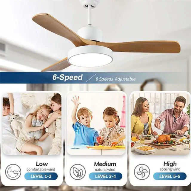 Alt view image 3 of 7 - Wood Ceiling Fan with Lights, 36 inch Ceiling Fan with Lights and Remote, Reversible DC Motor, 6 Speeds, 3CCT, Noiseless, Modern Ceiling Fan with Lights for Bedroom Living Room