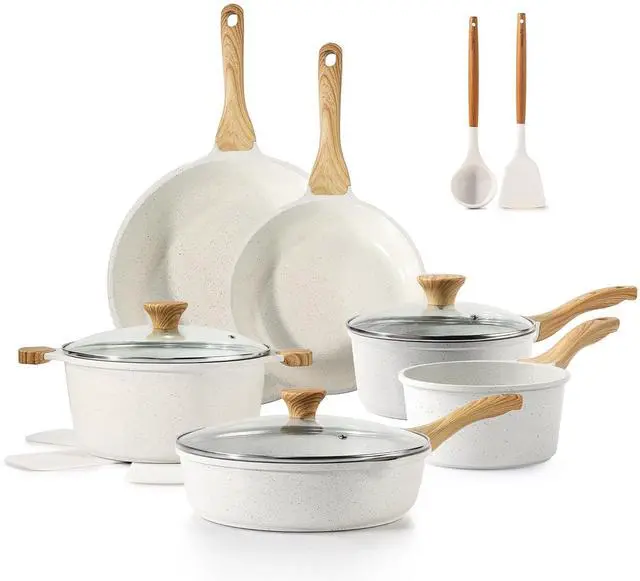 Alt view image 3 of 7 - Ceramic Nonstick Cookware Set 17 Piece, includes 12.5 Inch Omelet Pan with Lid, Induction Compatible Frying Pan Skillet