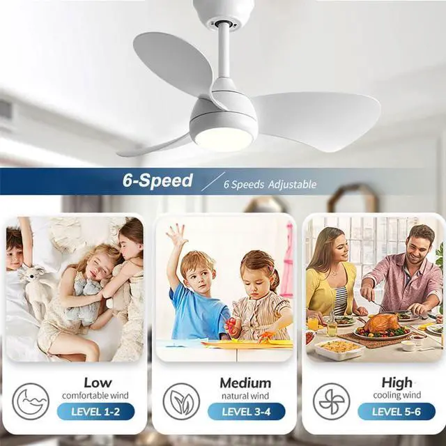 Alt view image 3 of 7 - Ceiling Fans with Lights 30" Ceiling Fans with Lights and Remote, 3CCT, 6 Speeds, Reversible DC Motor, Noiseless, Small LED Ceiling Fans for Bedroom Living Room