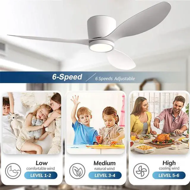 Alt view image 3 of 7 - 36 inch Flush Mount Ceiling Fan with Lights Low Profile Ceiling Fan with Lights and Remote Control, Reversible, 3CCT, 6 Speeds, Noiseless Ceiling Fan for Bedroom Living Room, Indoor &Outdoor