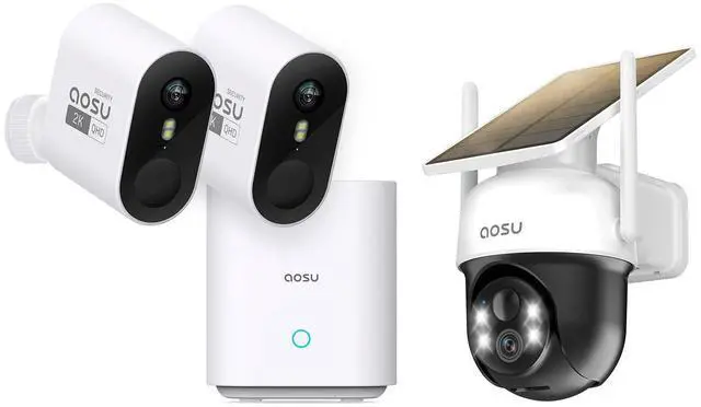 Main image of aosu 2K WireessCam Pro System 2-Cam-Kit + 2K SolarCam C9C (C9C Doesn't Connect to Pro's aosuBase)