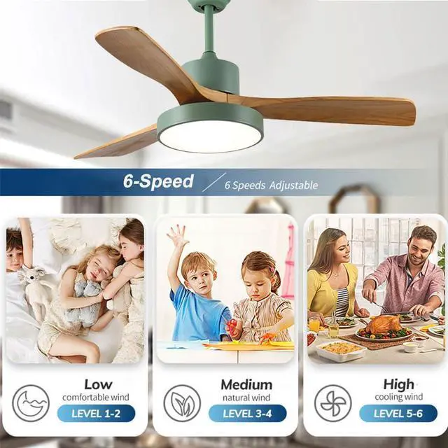 Alt view image 3 of 7 - Wood Ceiling Fan with Lights, 36 inch Ceiling Fan with Lights and Remote, Reversible DC Motor, 6 Speeds, 3CCT, Noiseless, Modern Ceiling Fan with Lights for Bedroom Living Room