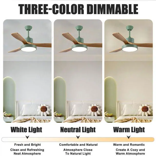 Alt view image 5 of 7 - Wood Ceiling Fan with Lights, 36 inch Ceiling Fan with Lights and Remote, Reversible DC Motor, 6 Speeds, 3CCT, Noiseless, Modern Ceiling Fan with Lights for Bedroom Living Room