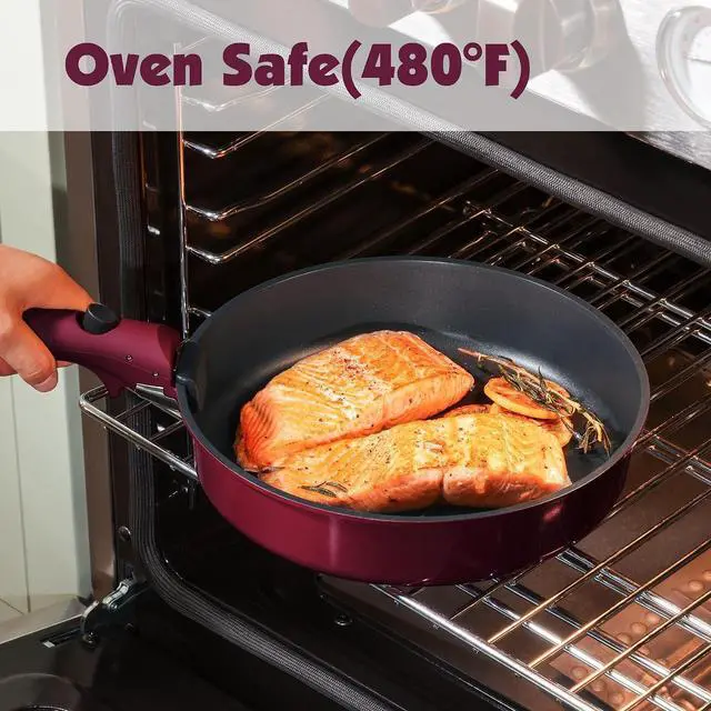 Alt view image 7 of 7 - 17 Piece Pots and Pans Set, Nonstick Detachable Handle Cookware Set, Induction Thermo-Signal Cookware Set with Removable Handle, Healthy Non Stick for RV, Dishwasher Oven Safe (Purple)