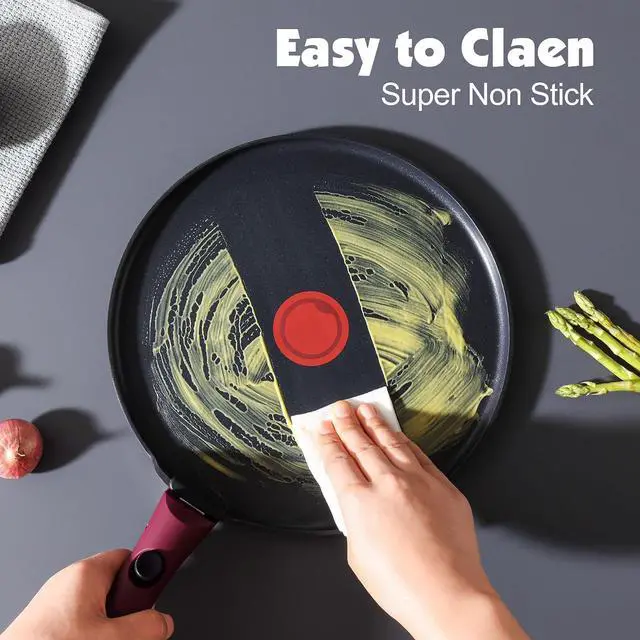 Alt view image 6 of 7 - 17 Piece Pots and Pans Set, Nonstick Detachable Handle Cookware Set, Induction Thermo-Signal Cookware Set with Removable Handle, Healthy Non Stick for RV, Dishwasher Oven Safe (Purple)