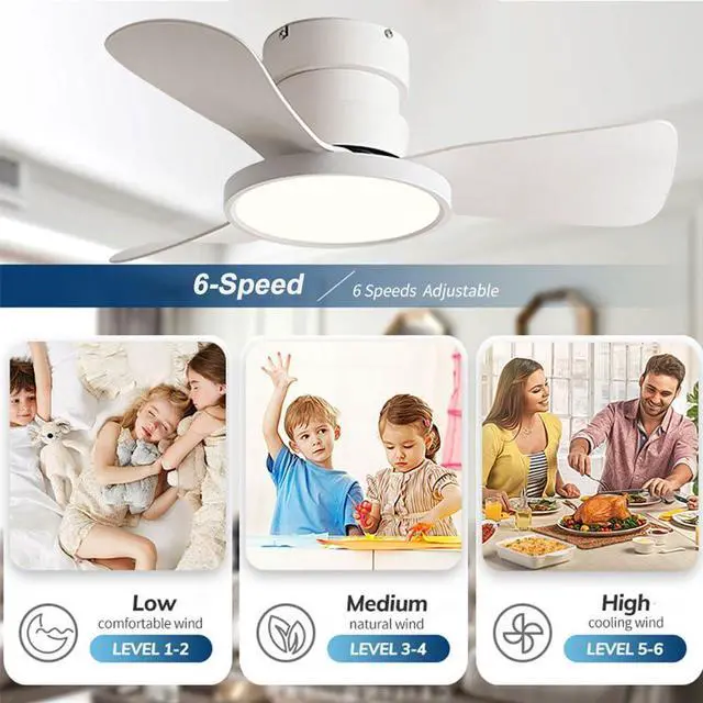 Alt view image 3 of 7 - 20 inch Ceiling Fans with Lights and Remote Flush Mount Low Profile Modern Ceiling Fans, Reversible, 3CCT, Noiseless, LED Ceiling Fan Lighting Fixture for Indoor/Outdoor Use